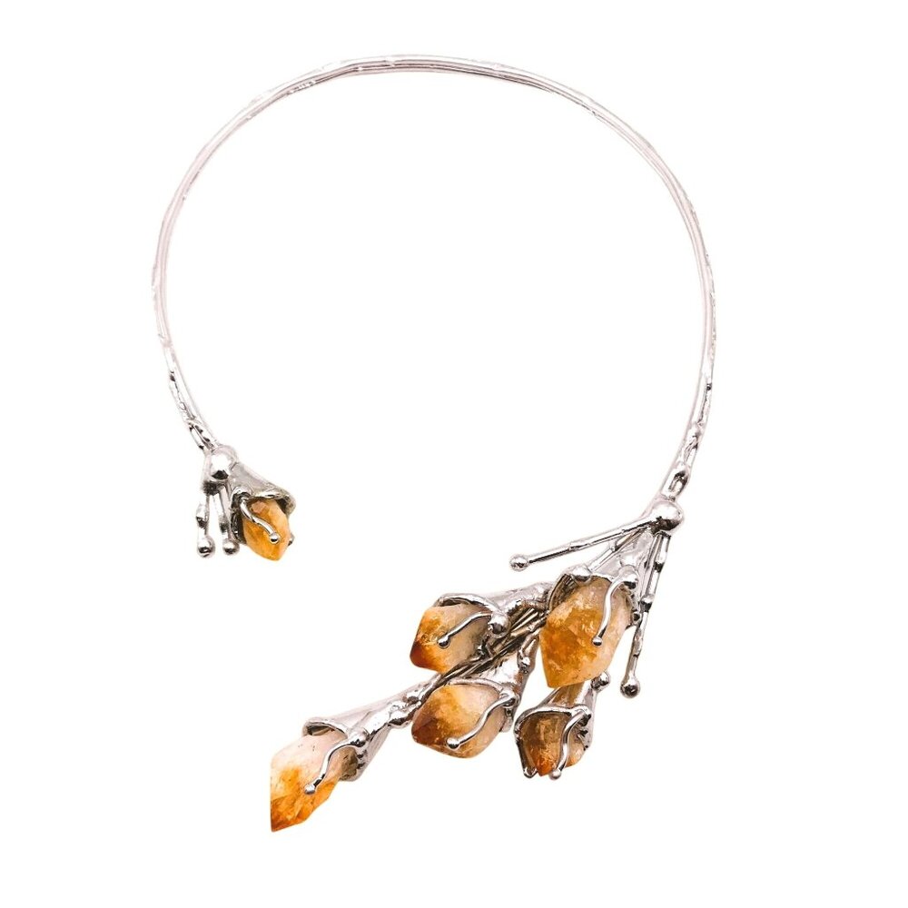 Brazilian Honey Citrine Silver Collar Necklace Designer Nilson de Assis Druzy